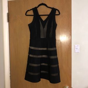 Black and Tan Striped Evening Wear Dress